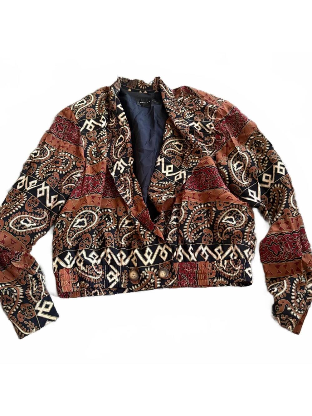 August Silk Paisley Blazer Jacket Boho Southwestern Tapestry Print Women’s M